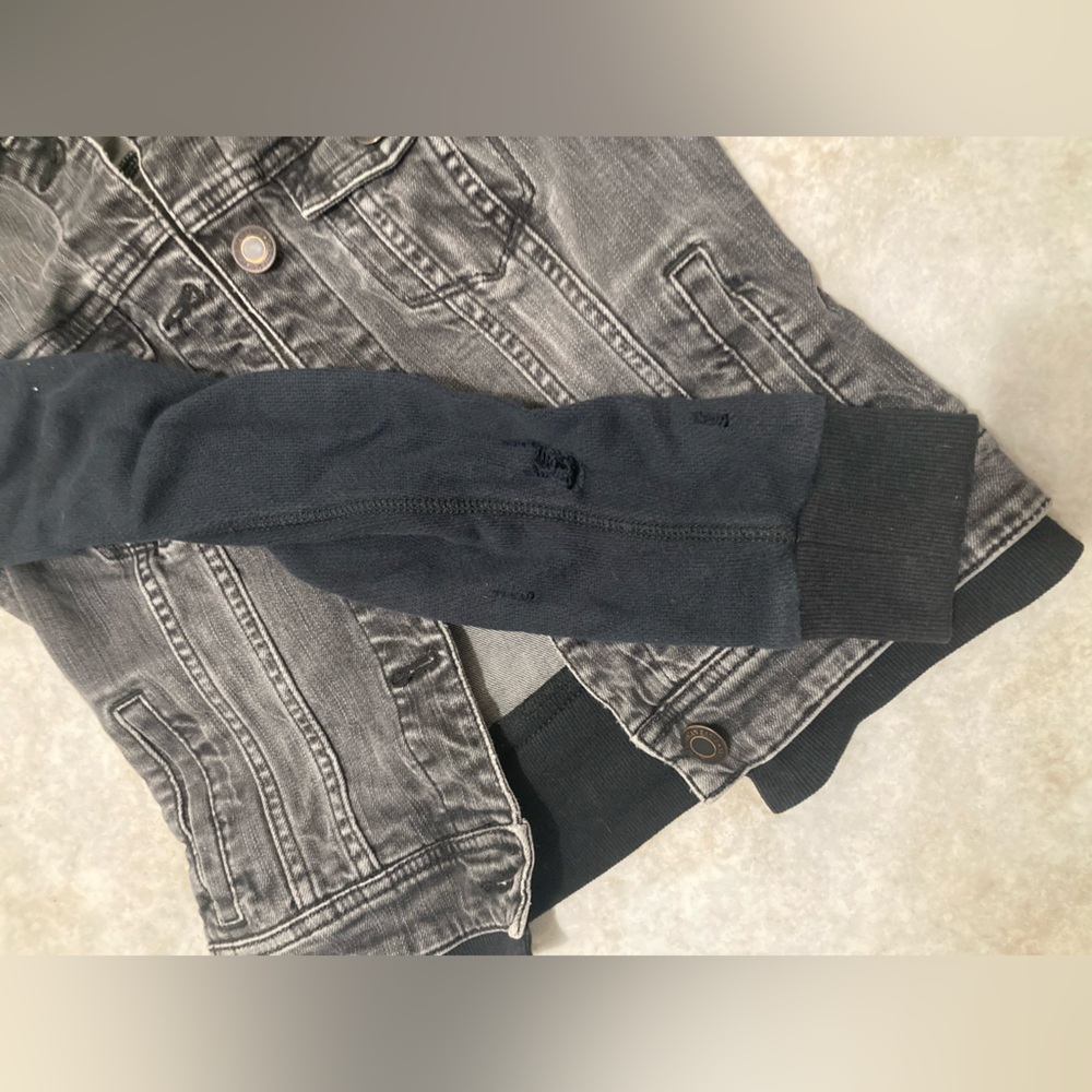 AEO 🦅 Black Denim Vest Sweatshirt Hoodie Jacket - Picture 7 of 11